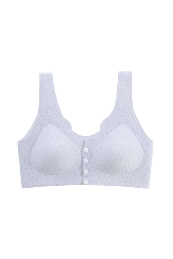 Women's Thin Lightly Everyday Bra Seamless Front Closure Button Wirefree Solid Color Underwear Push Up Bralette Teens Workout Comfort Bra Breathable Gray XXL