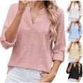 thumbnail image 1 of ATOYSOY Women's Tops Dressy Casual V Neck Long Sleeve Buttons Hollow Out Lace Embroidered Blouses Shirts Beige L, 1 of 9