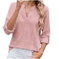 thumbnail image 1 of ATOYSOY Women's Tops Dressy Casual V Neck Long Sleeve Buttons Hollow Out Lace Embroidered Blouses Shirts Pink M, 1 of 9