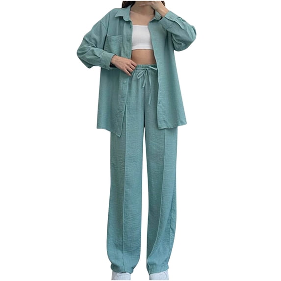 ATOYSOY Women's Tracksuits Sweatsuits Turn Down Collar Lounge Sets Fall Two Piece Elegant High Waist Outfits Casual Button Down Cradigans Elastic Waist Pants Blue S