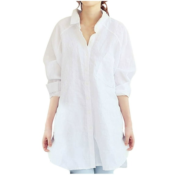 ATOYSOY Women's Trendy Dressy Blouses Long Sleeve Cotton Lined Pullovers Loose Basic Long Tops Relaxed Turn Down Collar Shirts Fall Workout Casual Button Down S