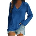 thumbnail image 1 of ATOYSOY Women's Trendy Solid Color Blouses Loose Basic Tops Workout Comfy Casual Relaxed V Neck Shirts Fall Long Sleeve Pullovers Blue S, 1 of 4
