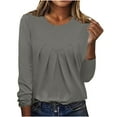 thumbnail image 1 of ATOYSOY Women's Trendy Solid Color Pleated Blouses Round Neck Shirts Fall Loose Basic Tops Workout Comfy Casual Patchwork Relaxed Long Sleeve Pullovers Gray L, 1 of 6