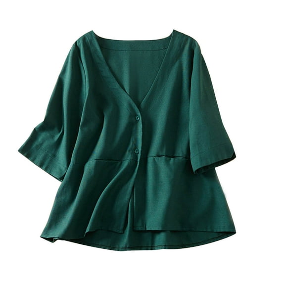ATOYSOY Women's Trendy Solid Work Coat V Neck Open Front Jacket Retro Summer Blazer Suit with Pockets Versatile Short Sleeve Button Front Cardigan Business Attire Casual Green L