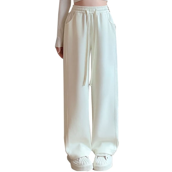 ATOYSOY Women's Trousers Relaxed Sports Full Length Pants Joggers High Waist Jog Pants Drawstring Loose Wide Leg Pants Casual Sweatpants Juniors Girls Fashion Beige XXXXL