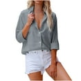 thumbnail image 1 of ATOYSOY Women's Turn Down Collar Shirts Fall Plus Size Classic Tops Solid Color Cardigans Trendy Workout Casual Button Down Long Sleeve Pullovers Relaxed Gray XXXXXL, 1 of 5