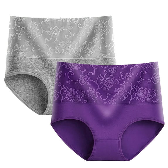 ATOYSOY Women's Underpants Hip Lifting Cotton Panties, Boy Shorts 2 Pack Stretchy Multipack Shapewear Control Briefs for Ladies Solid Lace Panty Comfy Purple XXL