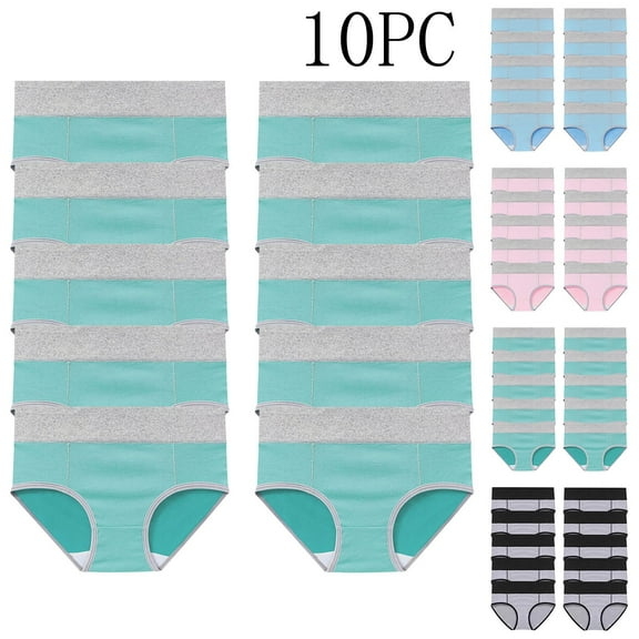 ATOYSOY Women's Underpants Plus Size Hip Lifting Cotton Panties, 10 Pack Shapewear Control Briefs Seamless for Ladies Multipack Solid Panty Classic Briefs Comfy Stretchy Blue L