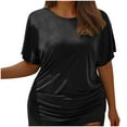 thumbnail image 1 of ATOYSOY Women's V Neck Blouses Summer Plus Size Eyelet Tops Solid Color Loose Pullover Dressy Activewear Casual Tunic Short Sleeve Basic Tees Fashion Workout Black XXXXL, 1 of 6