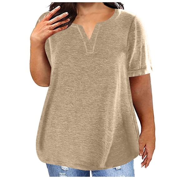 ATOYSOY Women's V Neck Blouses Summer Plus Size Tops Fashion Workout Casual Tunic Short Sleeve Basic Tees Activewear Solid Color Loose Pullover Dressy Yellow XXXXXL