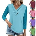 thumbnail image 1 of ATOYSOY Women's V Neck Button Sweatshirts Loose Raglan Tops 3/4 Sleeve Tees Fall Winter Fashion Solid Color Pleated Pullover Outwear Casual Shirts Green L, 1 of 6