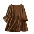 thumbnail image 1 of ATOYSOY Women's V Neck Open Front Jacket Retro Summer Blazer Suit with Pockets Versatile Short Sleeve Button Front Cardigan Trendy Solid Work Coat Business Attire Casual Brown L, 1 of 3