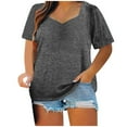 thumbnail image 1 of ATOYSOY Women's V Neck Pullover Cotton Lined Plus Size Tops Loose Tunic Trendy Retro Solid Color Tees Short Sleeve T Shirts Causal Workout Dressy for Girls Gray, 1 of 6
