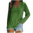thumbnail image 1 of ATOYSOY Women's V Neck Shirts Fall Loose Basic Tops Trendy Workout Comfy Casual Relaxed Long Sleeve Pullovers Solid Color Blouses Green M, 1 of 4