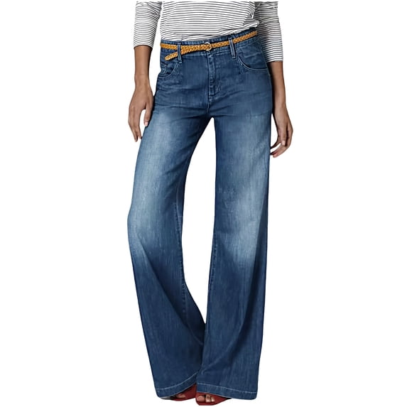 ATOYSOY Women's Wide Leg Jeans Soft Loose Low Mid Waisted Elastic Waist Pull On Denim Pants Trendy
