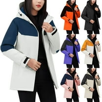 ATOYSOY Women's Windproof Ski Jackets Warm Long Sleeve Zip Pocket Hooded Jacket Windproof Hiking Jacket for Women Winter Beige L