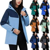 ATOYSOY Women's Windproof Ski Jackets Warm Long Sleeve Zip Pocket Hooded Jacket Windproof Hiking Jacket for Women Winter Blue L