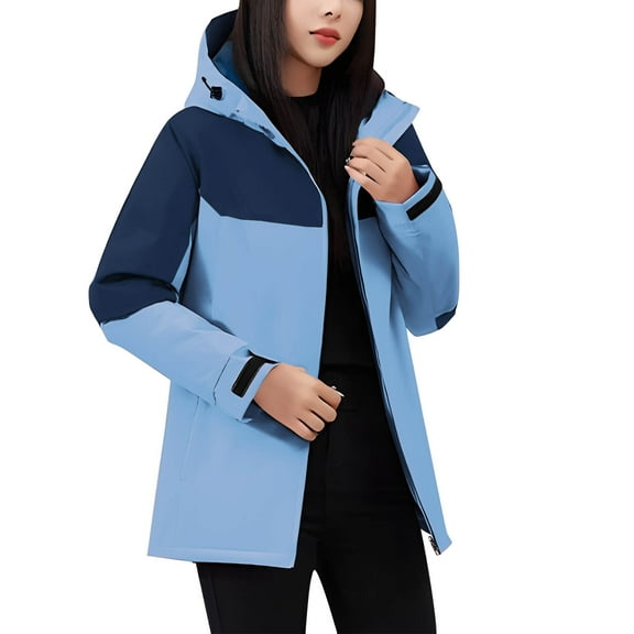 ATOYSOY Women's Windproof Ski Jackets Warm Long Sleeve Zip Pocket Hooded Jacket Windproof Hiking Jacket for Women Winter Blue L