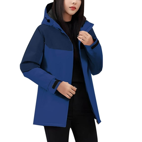 ATOYSOY Women's Windproof Ski Jackets Warm Long Sleeve Zip Pocket Hooded Jacket Windproof Hiking Jacket for Women Winter Blue M