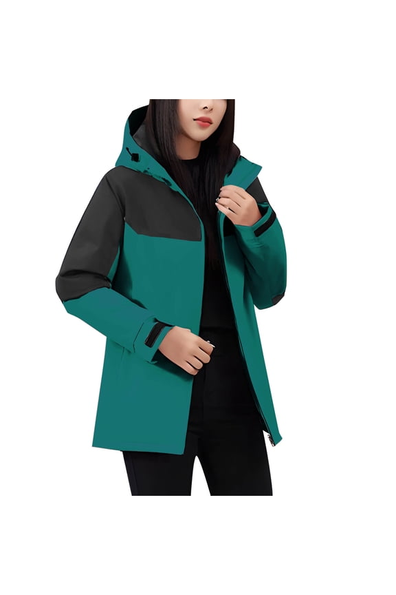 Women's Windproof Ski Jackets Warm Long Sleeve Zip Pocket Hooded Jacket Windproof Hiking Jacket for Women Winter Green L