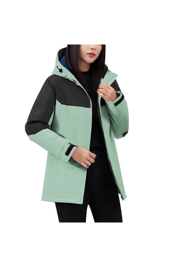 Women's Windproof Ski Jackets Warm Long Sleeve Zip Pocket Hooded Jacket Windproof Hiking Jacket for Women Winter Green XXXL