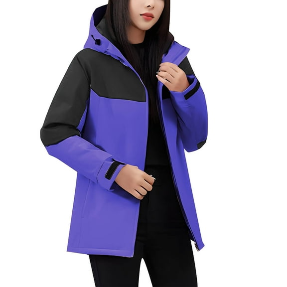 ATOYSOY Women's Windproof Ski Jackets Warm Long Sleeve Zip Pocket Hooded Jacket Windproof Hiking Jacket for Women Winter Purple L