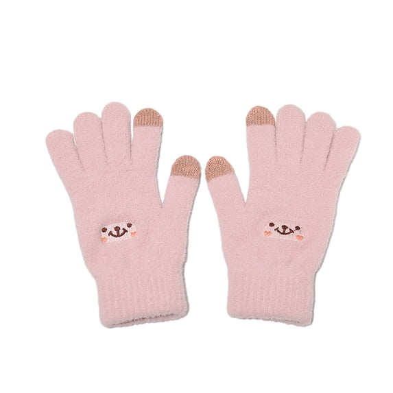 ATOYSOY Women's Winter Warm Gloves Comfy Thermal Knit Glove for Cold Weather Cute Printed Solid Gloves (Pink,Free Size)