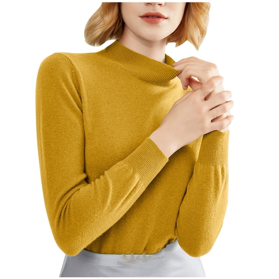 ATOYSOY Women's Workout Comfy Casual Slim Basic Tops Solid Color Blouses High Neck Sweatshirts Fall Trendy Long Sleeve Pullovers Relaxed Yellow S