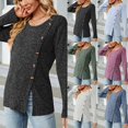 thumbnail image 1 of ATOYSOY Women's Workout Solid Color Pullover Side Split Spring Loose Tops Casual Blouse Dressy Tunic Long Sleeve Shirts Winter Round Neck Button Sweatshirts Green L, 1 of 5