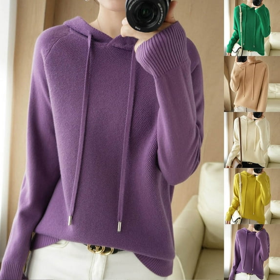 ATOYSOY Women's Workout Solid Color Pullover Spring Crew Neck Sweatshirts Casual Blouse Knitted Sweaters Loose Hoodie Tops Long Sleeve Shirts Winter Fashion Beige L