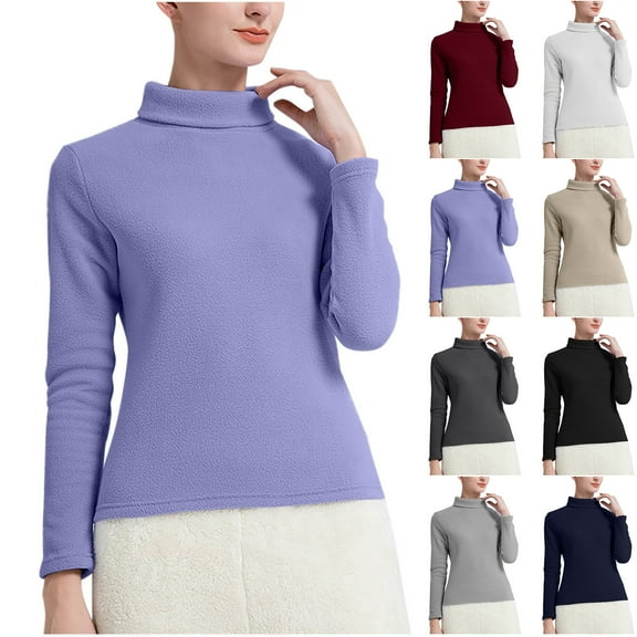 ATOYSOY Women's Workout Solid Color Pullover Spring High Neck Sweatshirts Fashion Casual Blouse Fleece Long Sleeve Shirts Winter Loose Basic Tops Beige L