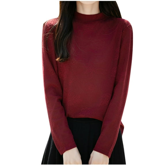 ATOYSOY Women's Workout Solid Color Pullover Spring Long Sleeve Shirts Winter Loose Basic Tops Knitted Sweaters Fashion Casual Blouse Fleece Crew Neck Sweatshirts Red XL