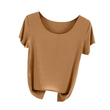ATOYSOY Women's Workout Solid Color Pullovers Summer Loose Tops Pajamas Clearance Round Neck Blouses Activewear Fashion Short Sleeve Tees Casual Relaxed Shirts Yellow XL