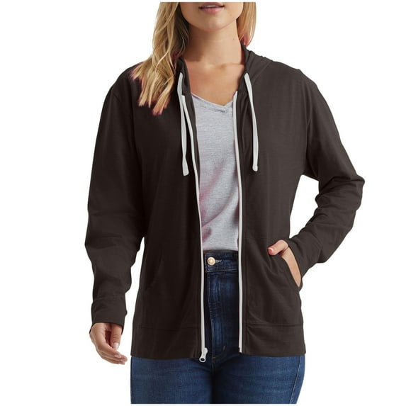 ATOYSOY Women's Zipper Up Cardigans Outwear Loose Sweaters Fashion Casual Hoodie Sweatshirts Solid Color Jackets with Pockets Retro Long Sleeve Tops Fall Winter Brown M