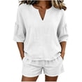thumbnail image 1 of ATOYSOY Womens 2 Piece Linen Short Set V Neck Ruffle Sleeve Top And Shorts Casual Summer Outfit Set For Beach Vacation And Everyday Wear, 1 of 7