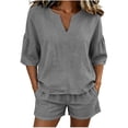 thumbnail image 1 of ATOYSOY Womens 2 Piece Linen Short Set V Neck Ruffle Sleeve Top And Shorts Casual Summer Outfit Set For Beach Vacation And Everyday Wear, 1 of 7