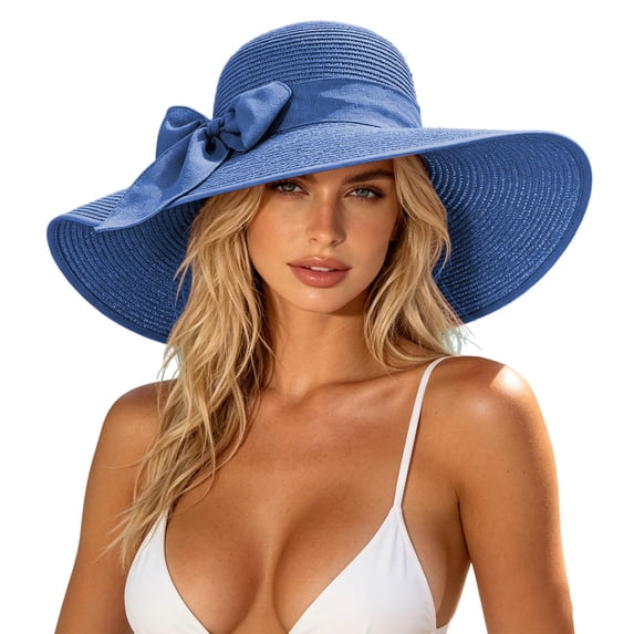 ATOYSOY Womens Big Bowknot Raffia Hat Large Floppy Foldable Roll up Beach Cap Sun Hat