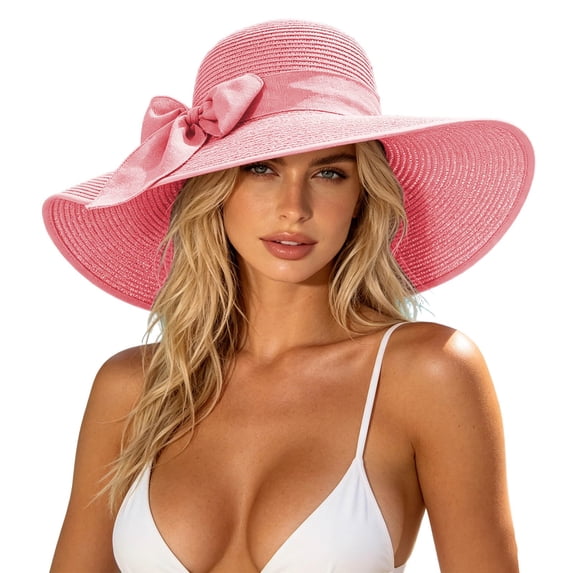 ATOYSOY Womens Big Bowknot Raffia Hat Large Floppy Foldable Roll up Beach Cap Sun Hat