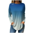 thumbnail image 1 of ATOYSOY Womens Blouses Dressy Trendy Long Sleeve Loose Blouse Round Neck Pullover Floral Tunics Tops Crew Neck Sweatshirts Blue L, 1 of 5