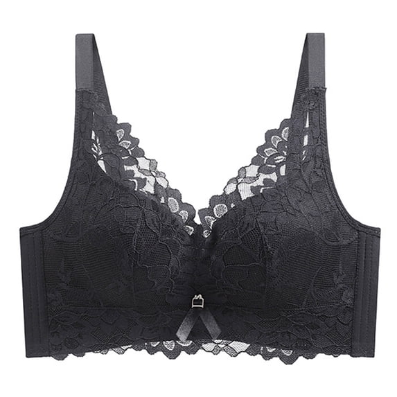 ATOYSOY Womens Bras Underwear Fashion Comfortable Back Buckle Flower Lace Thin Style Ventilate Bra Without Steel Everyday Bras (Black,40/90C)