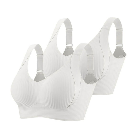 ATOYSOY Womens Bras Wireless Ribbed Push Up Adjustable Wireless Bra 2 Pack Sports Seamless Everyday Bras (White,XL)