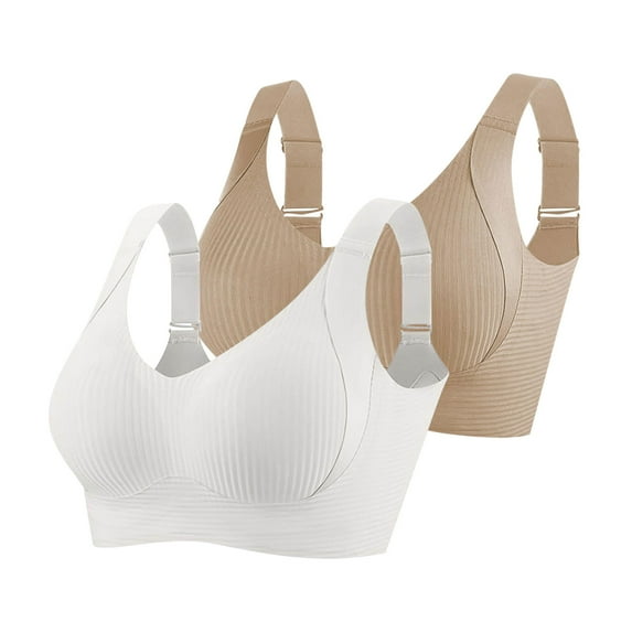 ATOYSOY Womens Bras Wireless Ribbed Push Up Adjustable Wireless Bra 2 Pack Sports Seamless Everyday Bras (b_White,4XL)
