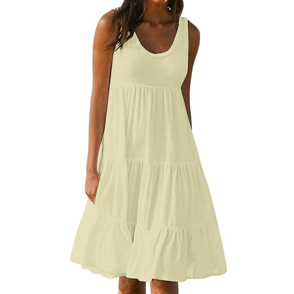 ATOYSOY Womens Dresses Casual Crew Neck ffff Summer Sundresses Solid Color Casual Dresses Loose Sleeveless Beach (Beige,XXXL)