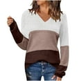thumbnail image 1 of ATOYSOY Womens Fall Sweaters Casual Long Sleeve Ribbed Knit Pullover V Neck Lightweight Crochet Pullover Sweater Top Brown S, 1 of 5