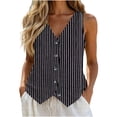 thumbnail image 1 of ATOYSOY Womens Fashionable Striped Sleeveless Vests V Neck Button Down Breathable Waistcoat Loose Comfortable Casual Tops Fashion Apparel For Summer Daily Beach Street Wear, 1 of 5