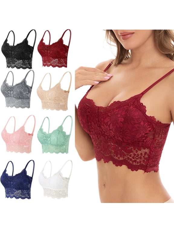 Womens Lace Bralettes Spaghetti Strap Comfortable Everyday Bra Underwire T-Shirt Bra (Red,M)