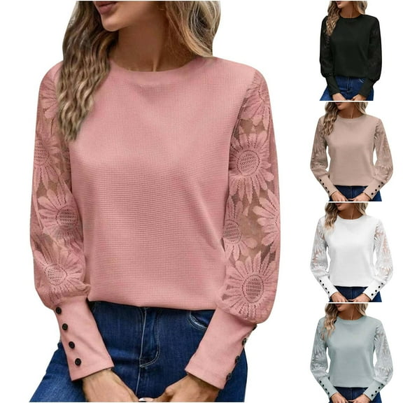 ATOYSOY Womens Long Sleeve Shirts Lace Top Dressy Business Casual Blouses Fall Fashion Out s Clothes Beige L