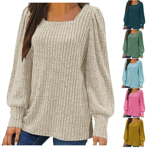 ATOYSOY Womens Long Sleeve Tunic Tops Ruffles Sleeve Square Neck Winter Shirts Dressy Casual Blue L