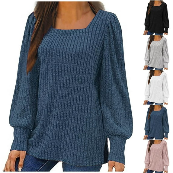 ATOYSOY Womens Long Sleeve Tunic Tops Ruffles Sleeve Square Neck Winter Shirts Dressy Casual Black L