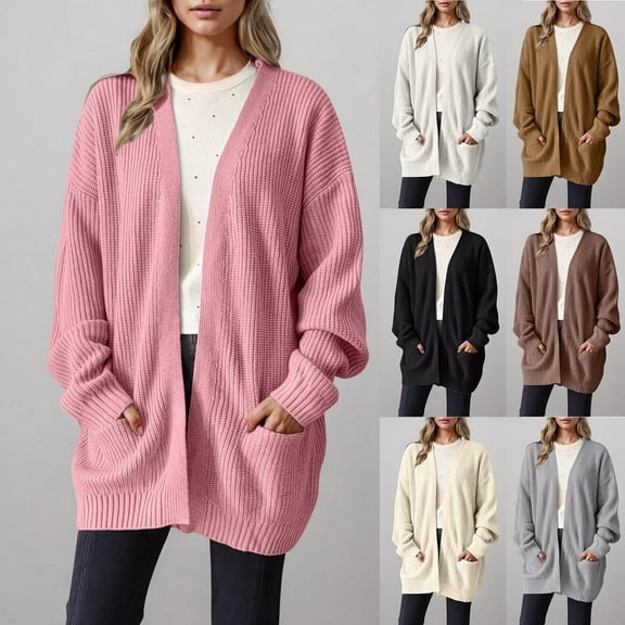 ATOYSOY Womens Oversized Cardigans Soft Knit Cardigan Sweater with Pockets Beige L